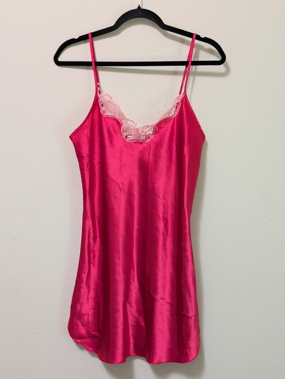 Nordstrom Hot Pink Satin Lace-Trim Slip